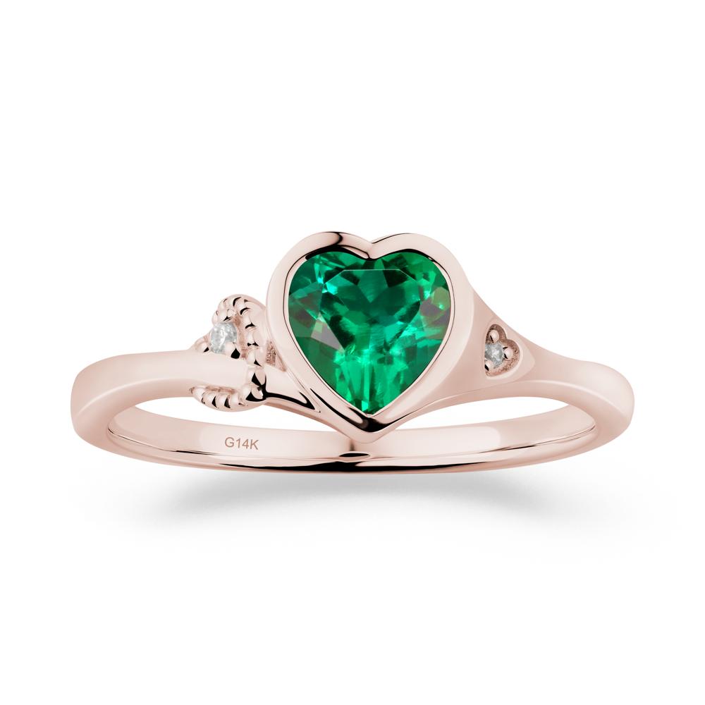 Heart Cut Emerald Full Bezel Ring - LUO Jewelry #metal_14k rose gold