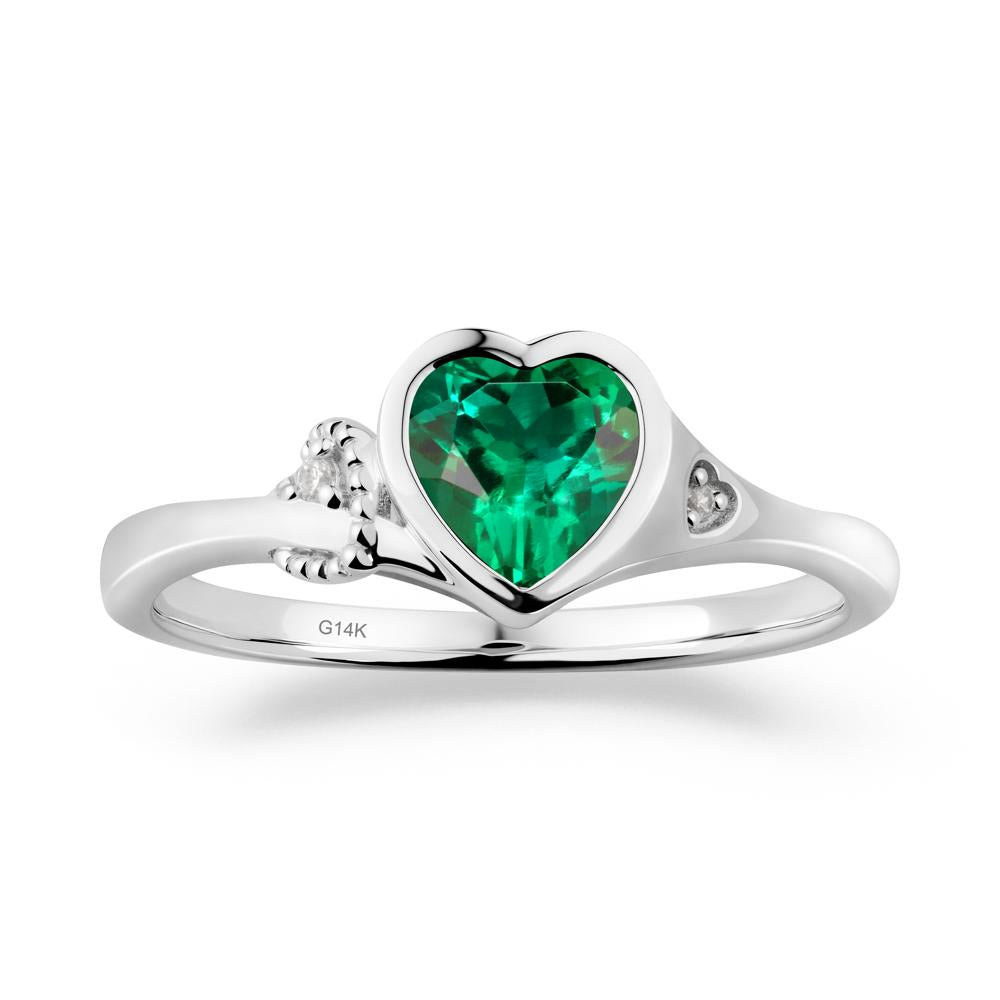 Heart Cut Emerald Full Bezel Ring - LUO Jewelry #metal_14k white gold