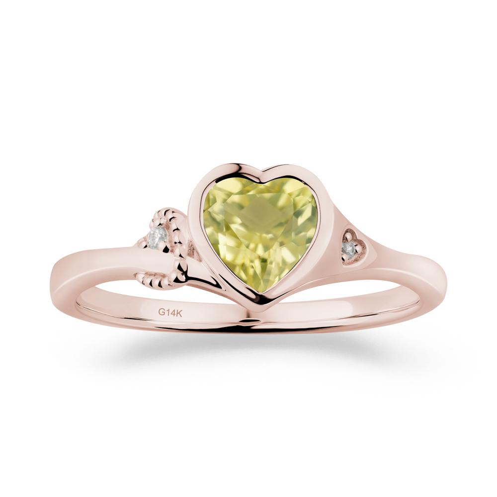 Heart Cut Lemon Quartz Full Bezel Ring - LUO Jewelry #metal_14k rose gold