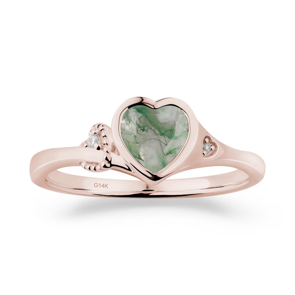 Heart Cut Moss Agate Full Bezel Ring - LUO Jewelry #metal_14k rose gold