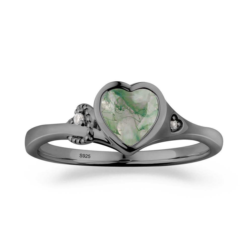 Heart Cut Moss Agate Full Bezel Ring - LUO Jewelry #metal_black finish sterling silver