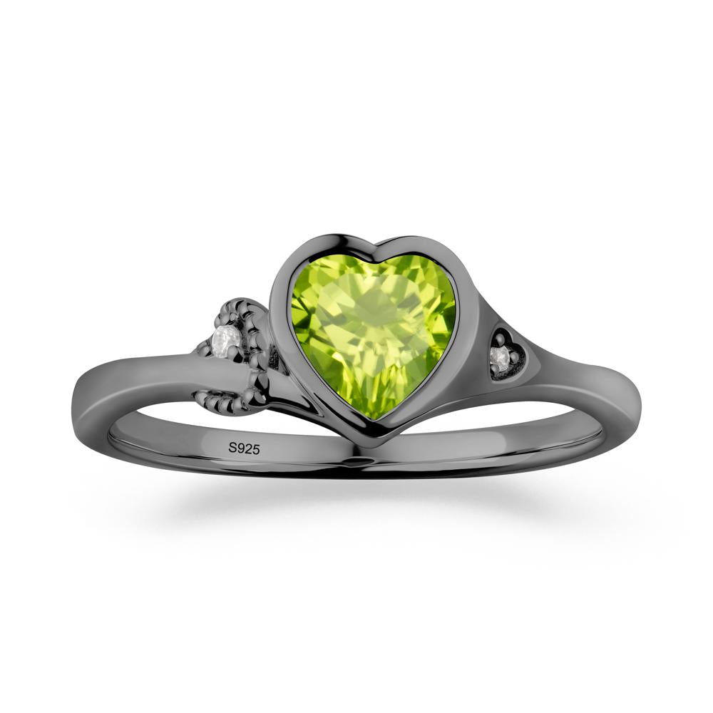 Heart Cut Peridot Full Bezel Ring - LUO Jewelry #metal_black finish sterling silver