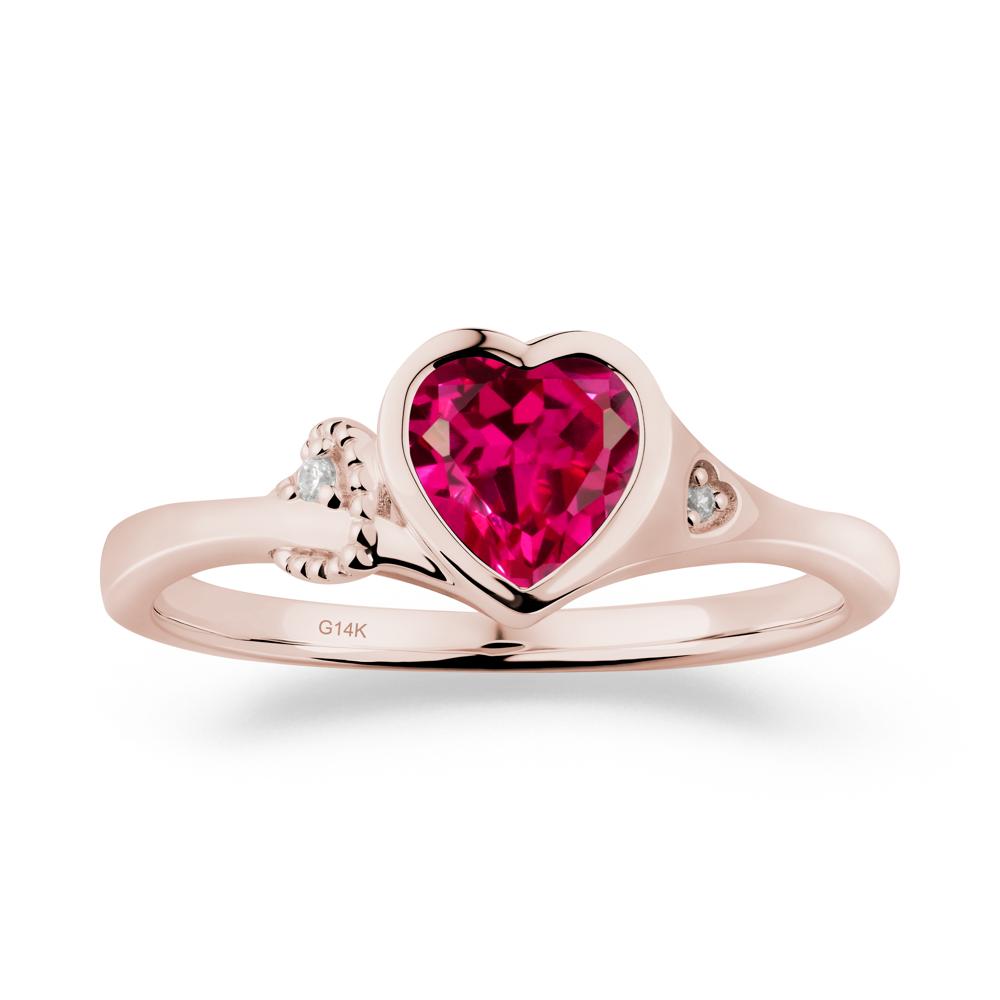 Heart Cut Ruby Full Bezel Ring - LUO Jewelry #metal_14k rose gold