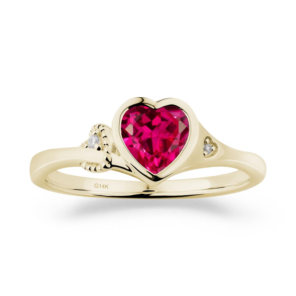 Heart Cut Ruby Full Bezel Ring - LUO Jewelry #metal_14k yellow gold