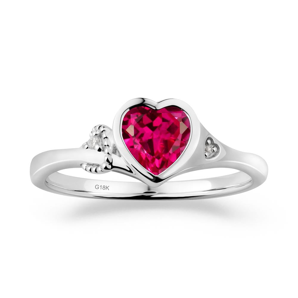 Heart Cut Ruby Full Bezel Ring - LUO Jewelry #metal_18k white gold
