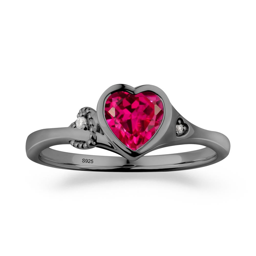 Heart Cut Ruby Full Bezel Ring - LUO Jewelry #metal_black finish sterling silver