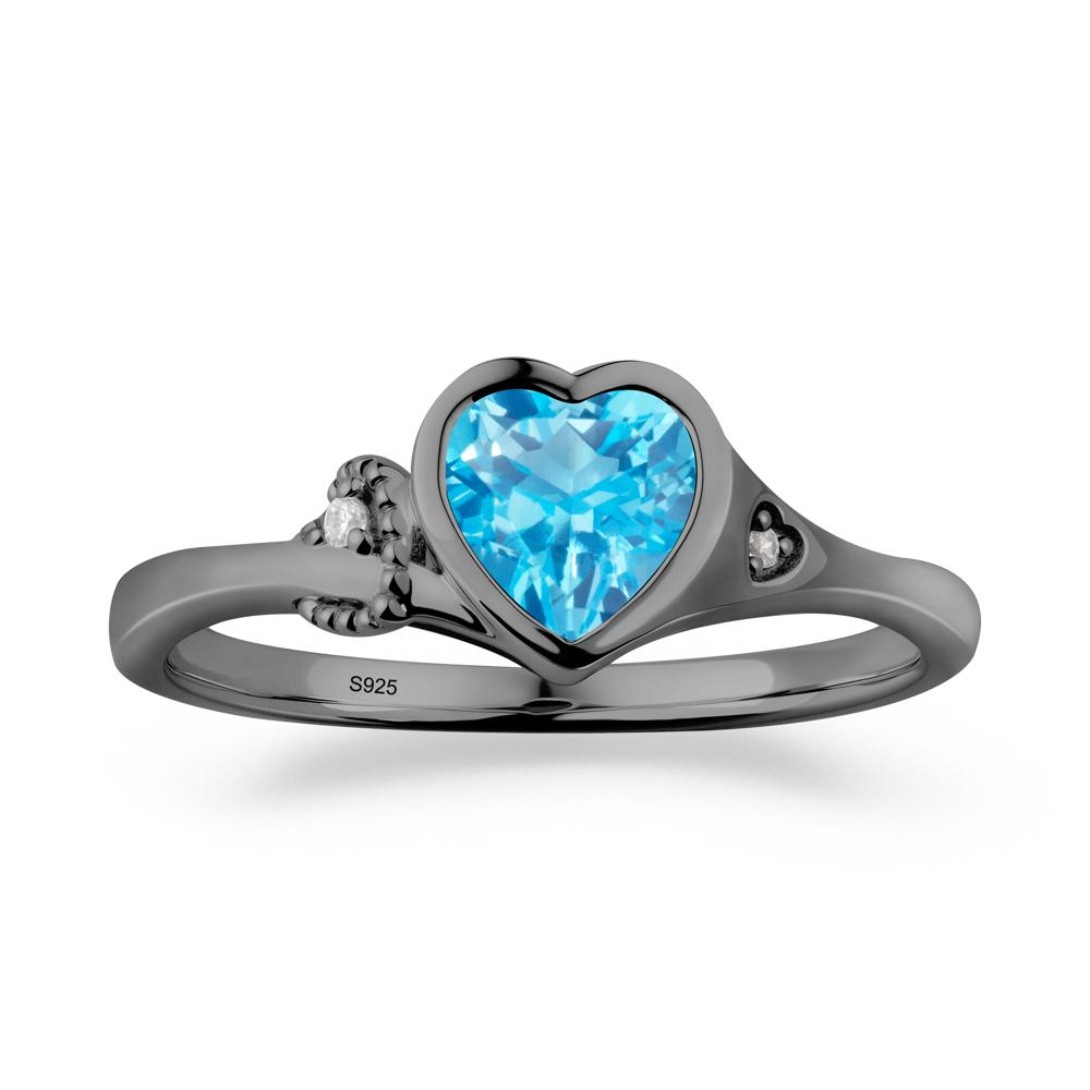 Heart Cut Swiss Blue Topaz Full Bezel Ring - LUO Jewelry #metal_black finish sterling silver