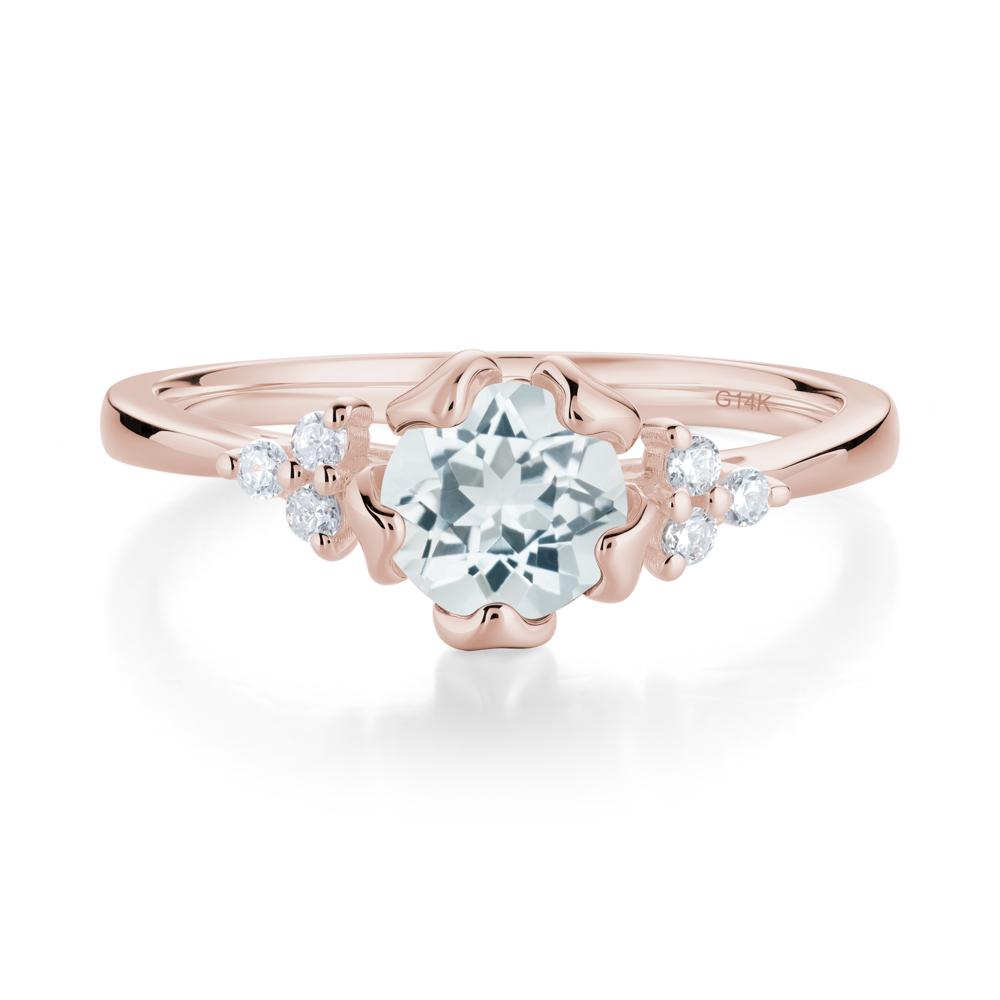 Floral Round Aquamarine Ring - LUO Jewelry #metal_14k rose gold