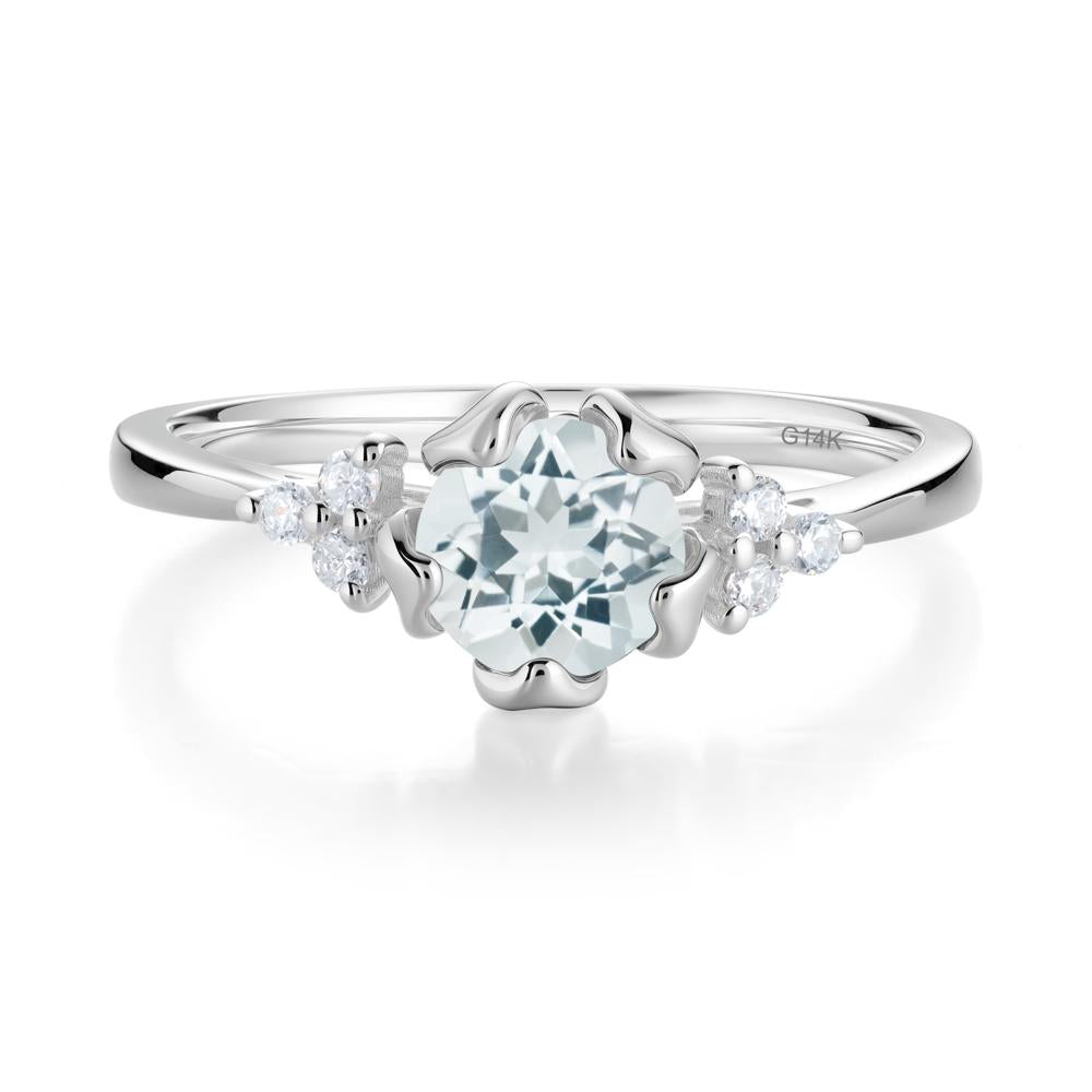 Floral Round Aquamarine Ring - LUO Jewelry #metal_14k white gold
