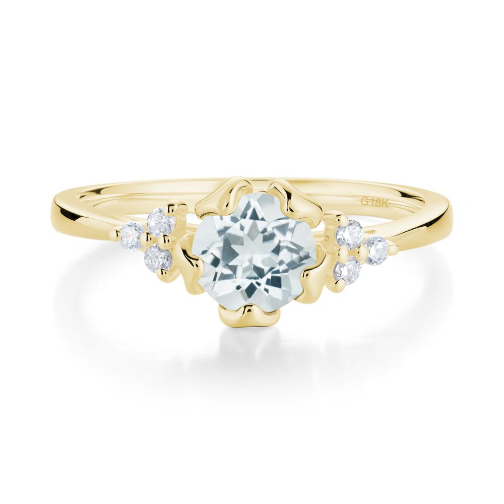 Floral Round Aquamarine Ring - LUO Jewelry #metal_18k yellow gold