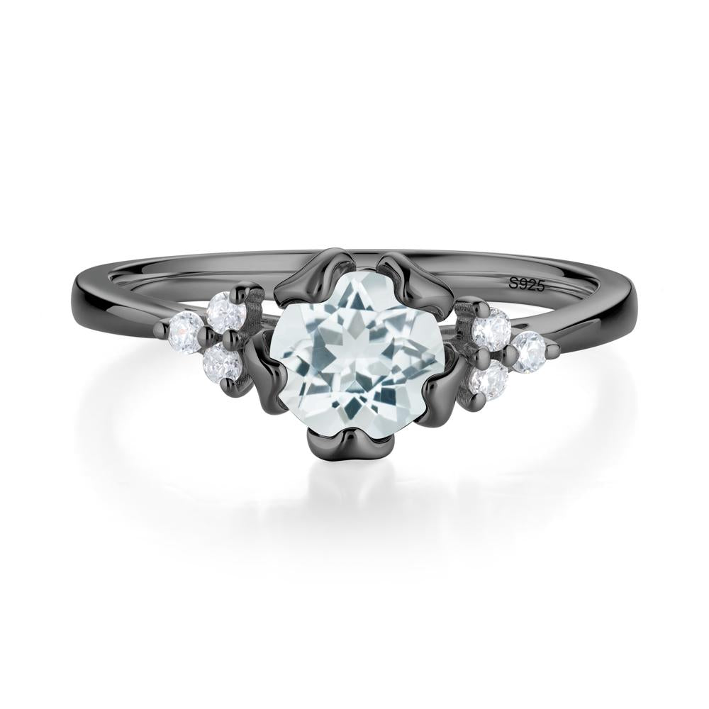 Floral Round Aquamarine Ring - LUO Jewelry #metal_black finish sterling silver