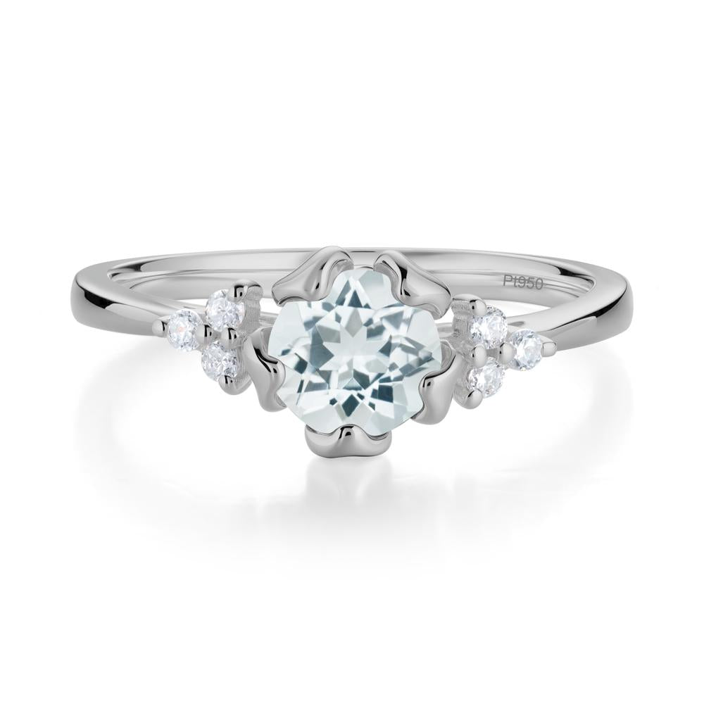 Floral Round Aquamarine Ring - LUO Jewelry #metal_platinum