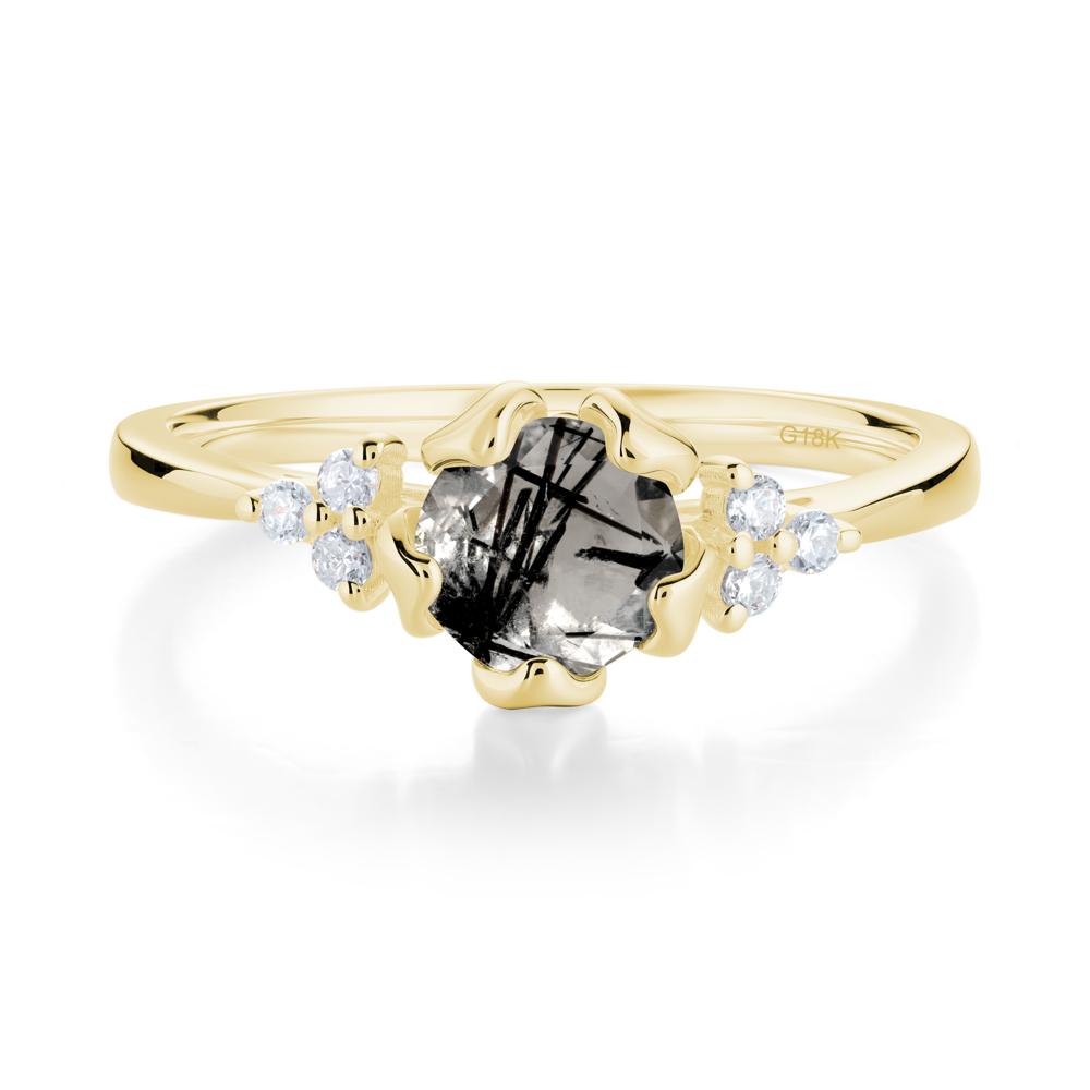 Floral Black Rutilated Quartz Cluster Ring - LUO Jewelry #metal_18k yellow gold