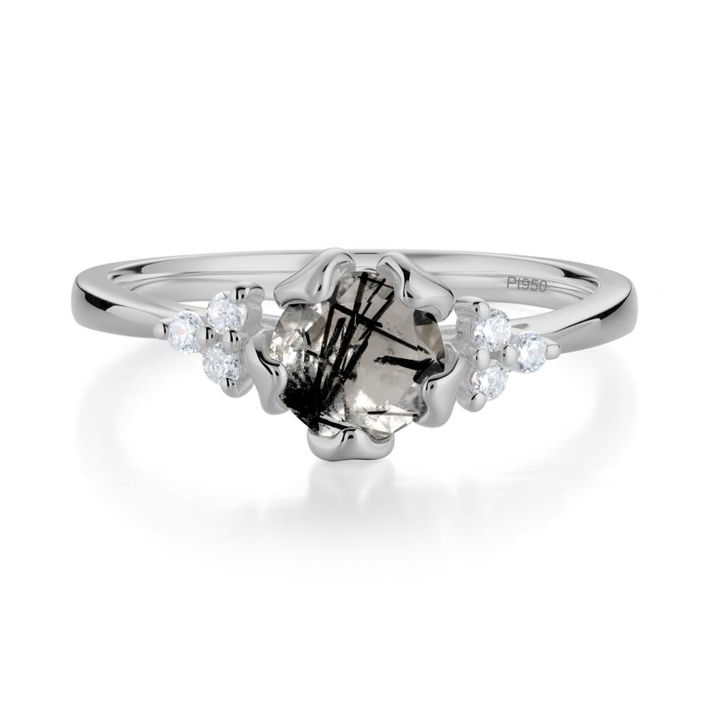 Floral Black Rutilated Quartz Cluster Ring - LUO Jewelry #metal_platinum