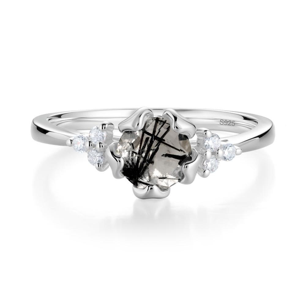 Floral Black Rutilated Quartz Cluster Ring - LUO Jewelry #metal_sterling silver