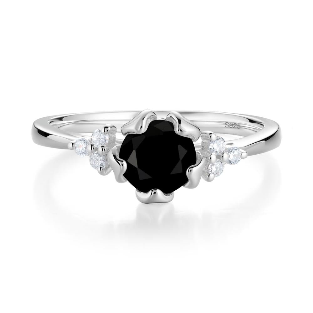 Blooming Black Spinel Flower Ring - LUO Jewelry #metal_sterling silver