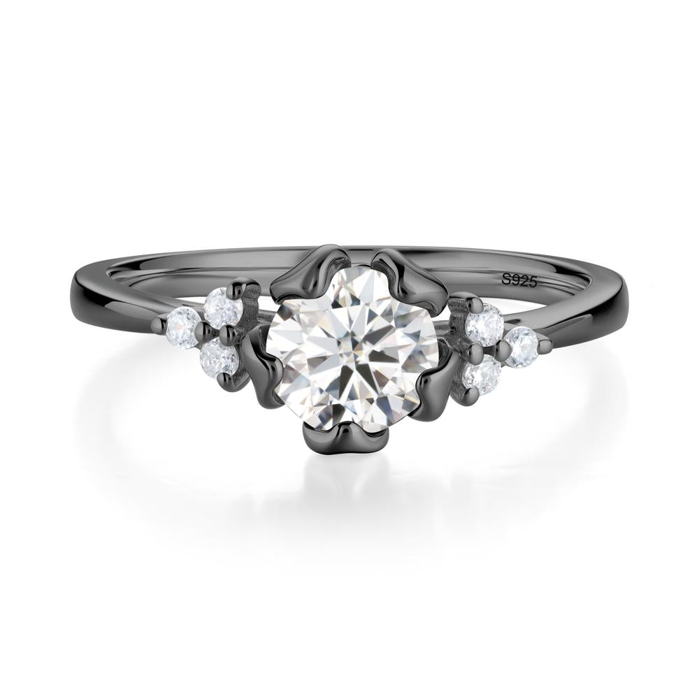 Floral Round Moissanite Ring - LUO Jewelry #metal_black finish sterling silver