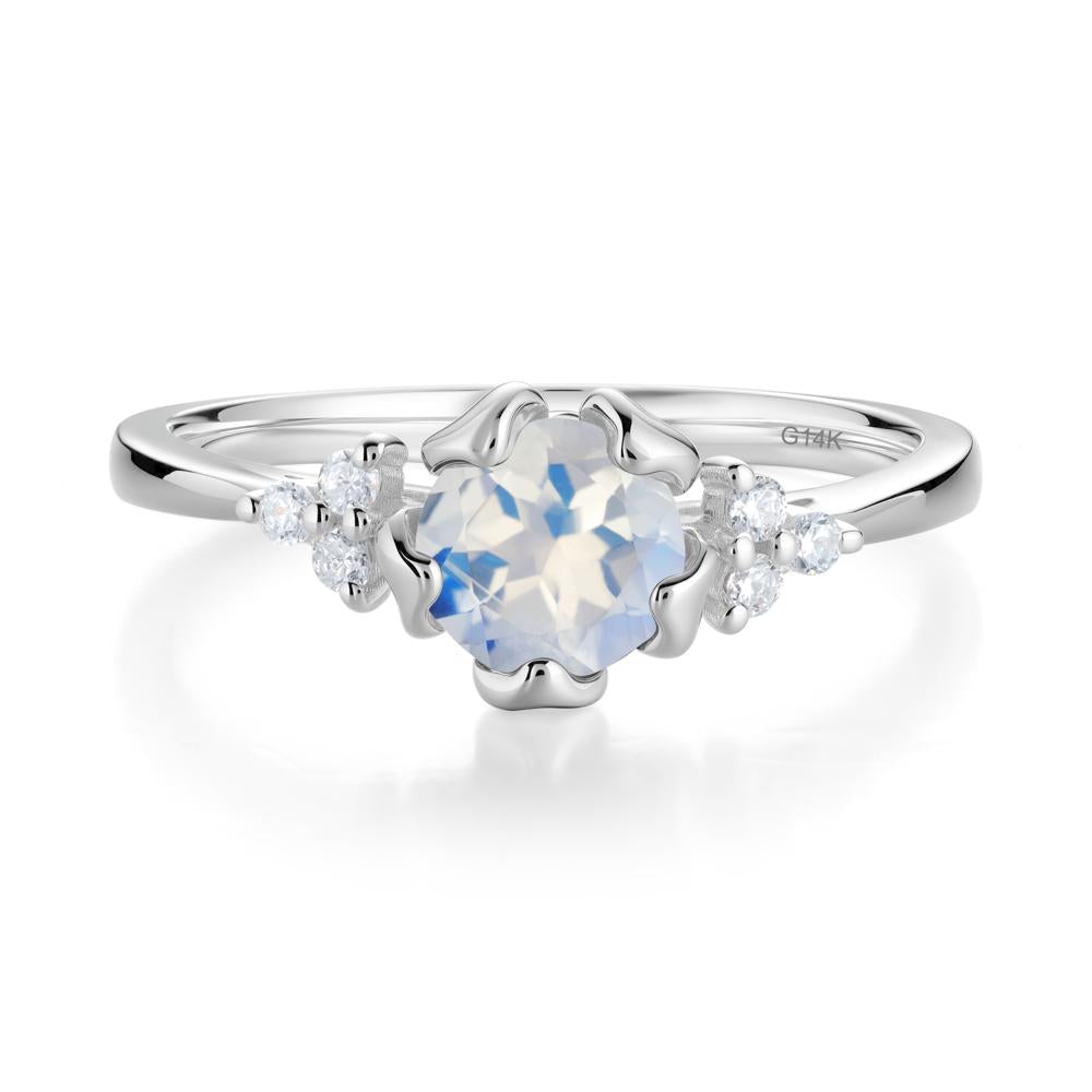 Floral Round Moonstone Ring - LUO Jewelry #metal_14k white gold