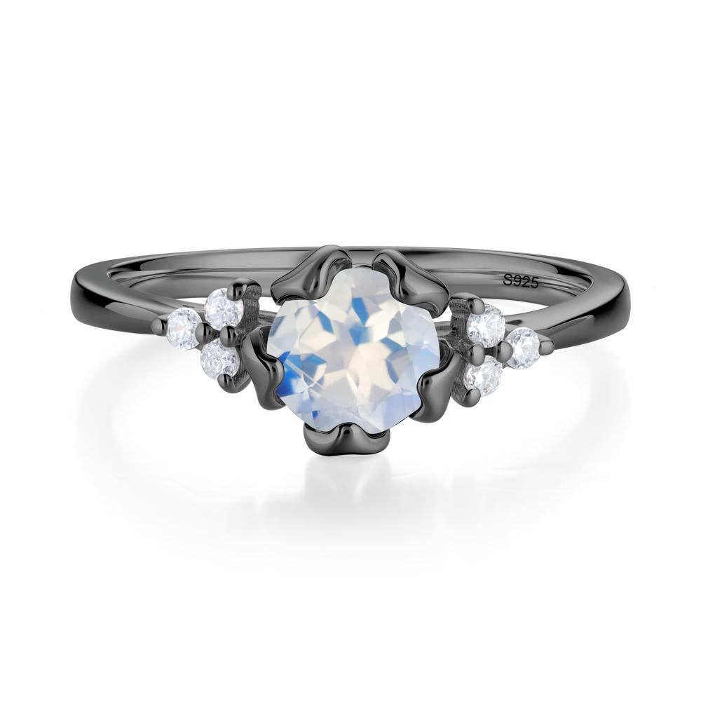 Floral Round Moonstone Ring - LUO Jewelry #metal_black finish sterling silver