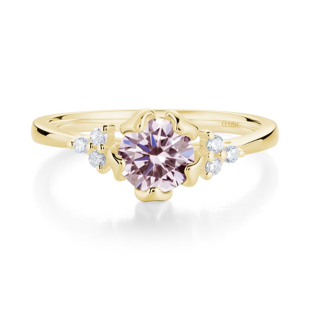 Floral Round Pink Cubic Zirconia Ring - LUO Jewelry #metal_18k yellow gold