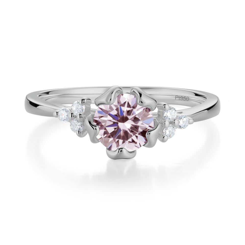 Floral Round Pink Cubic Zirconia Ring - LUO Jewelry #metal_platinum