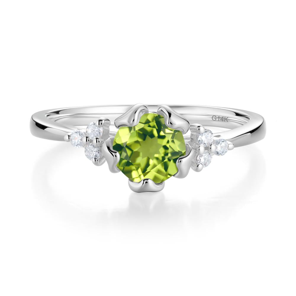 Floral Round Peridot Ring - LUO Jewelry #metal_14k white gold