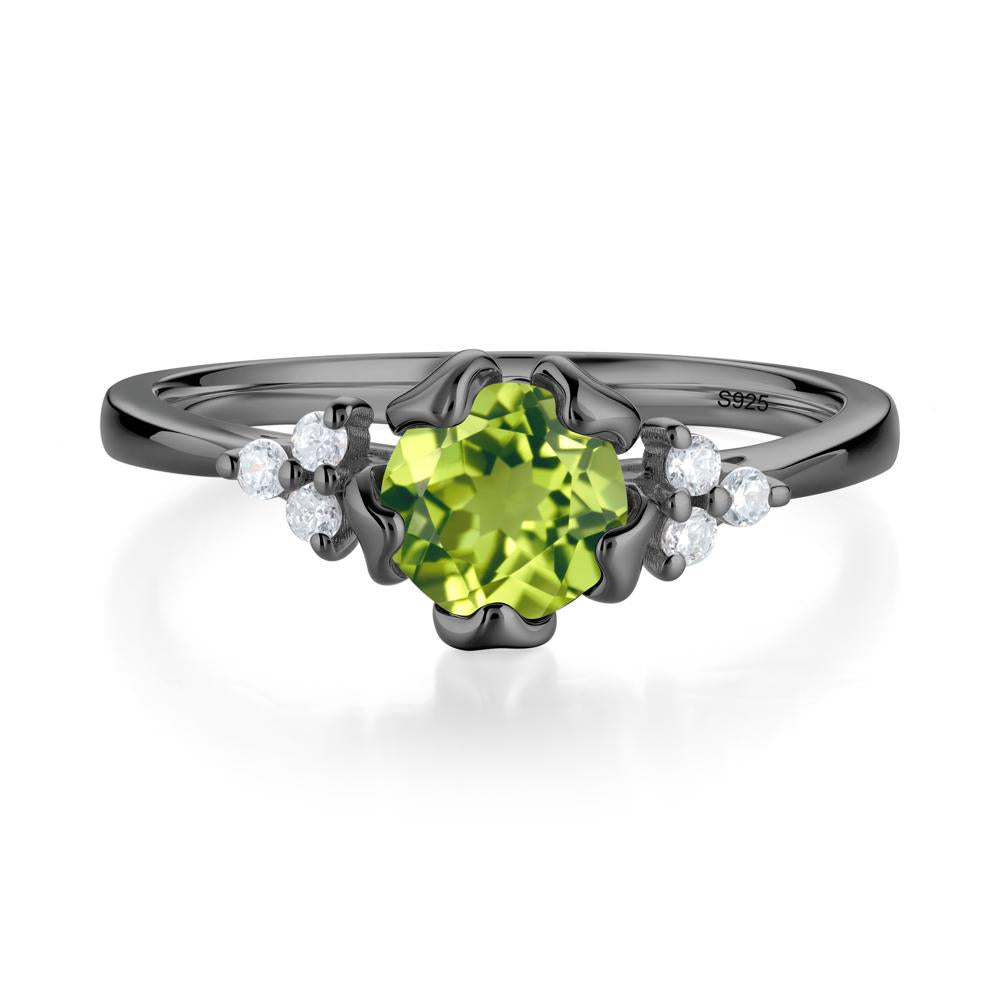 Floral Round Peridot Ring - LUO Jewelry #metal_black finish sterling silver