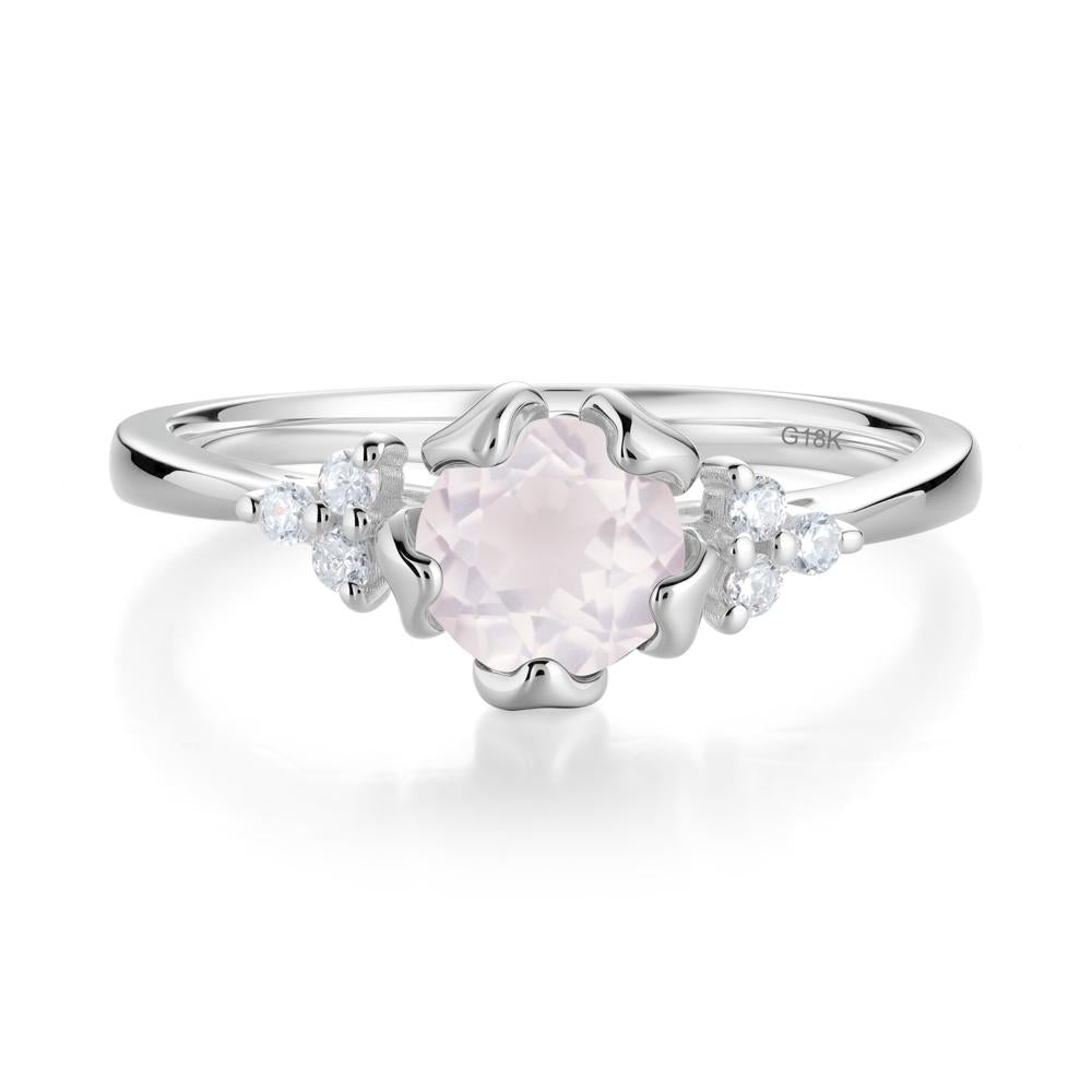 Floral Round Rose Quartz Ring - LUO Jewelry #metal_18k white gold