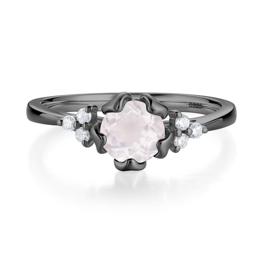 Floral Round Rose Quartz Ring - LUO Jewelry #metal_black finish sterling silver