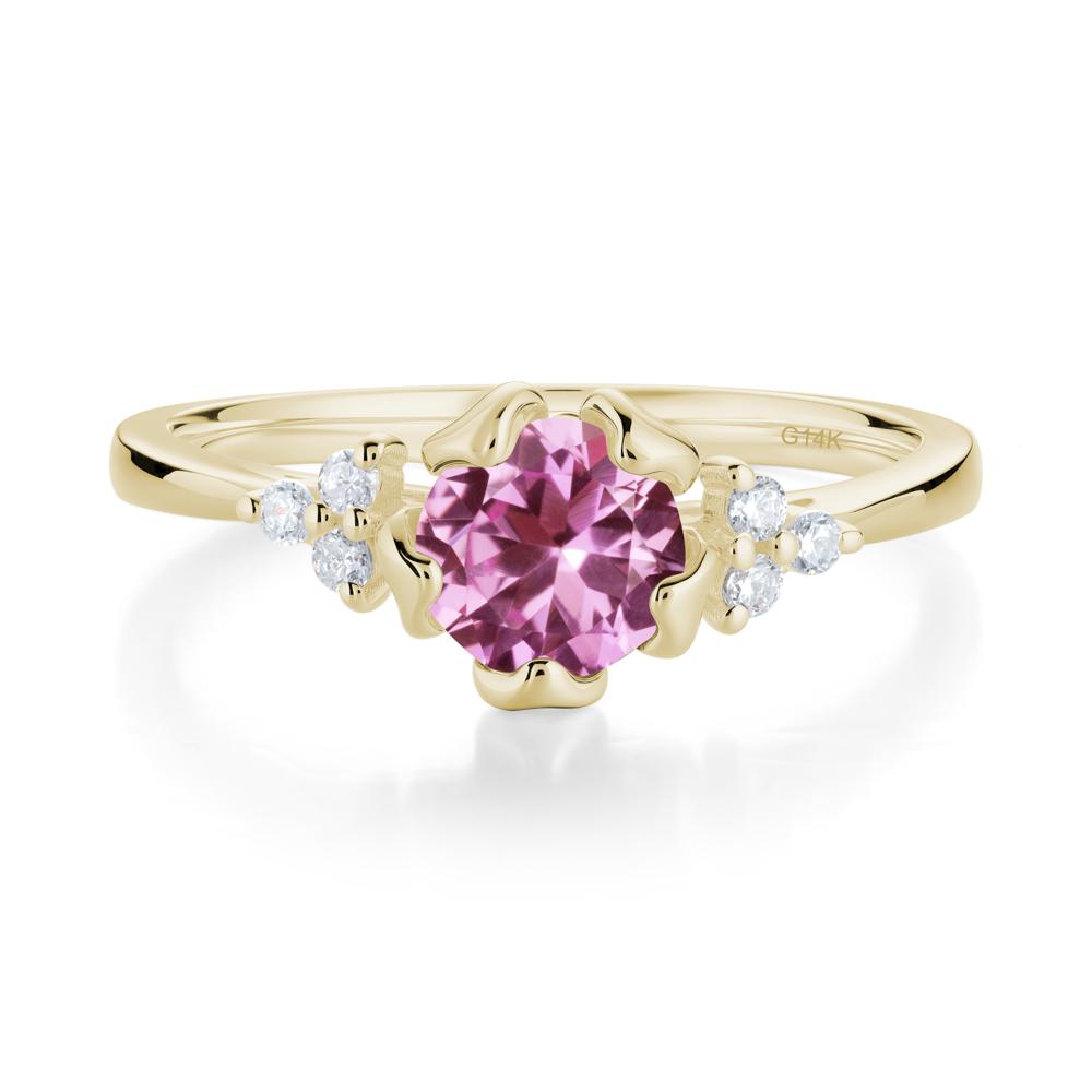 Floral Round Pink Sapphire Ring - LUO Jewelry #metal_14k yellow gold