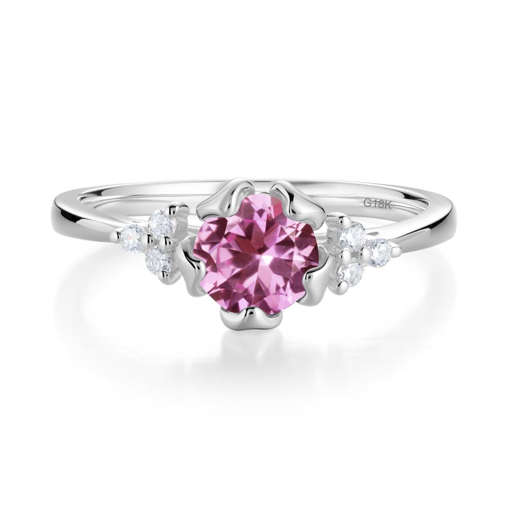 Floral Round Pink Sapphire Ring - LUO Jewelry #metal_18k white gold