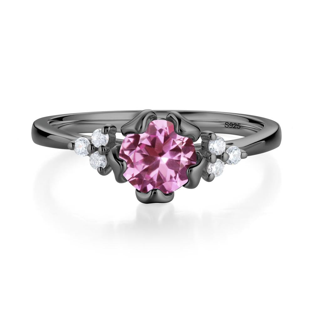 Floral Round Pink Sapphire Ring - LUO Jewelry #metal_black finish sterling silver