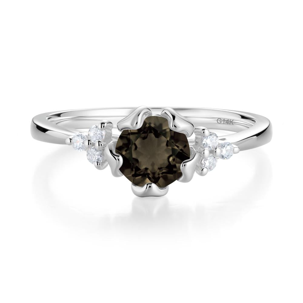 Floral Round Smoky Quartz Ring - LUO Jewelry #metal_14k white gold