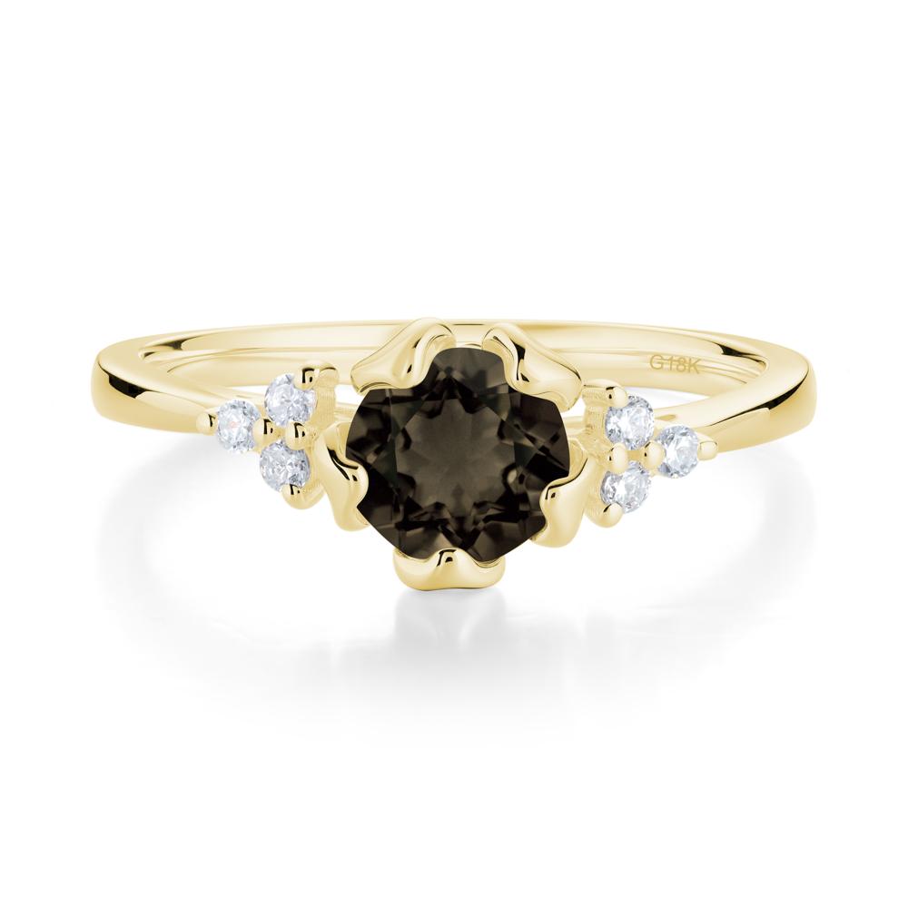 Floral Round Smoky Quartz Ring - LUO Jewelry #metal_18k yellow gold
