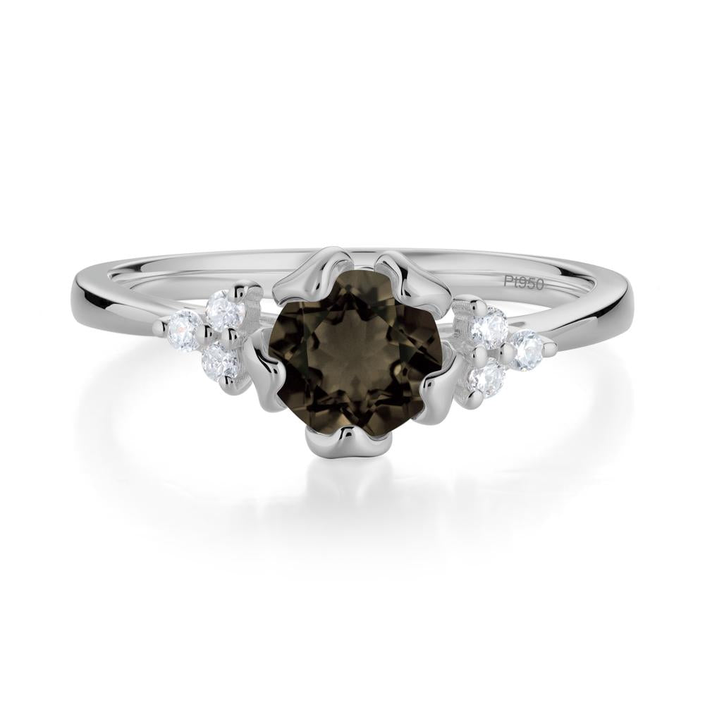 Floral Round Smoky Quartz Ring - LUO Jewelry #metal_platinum