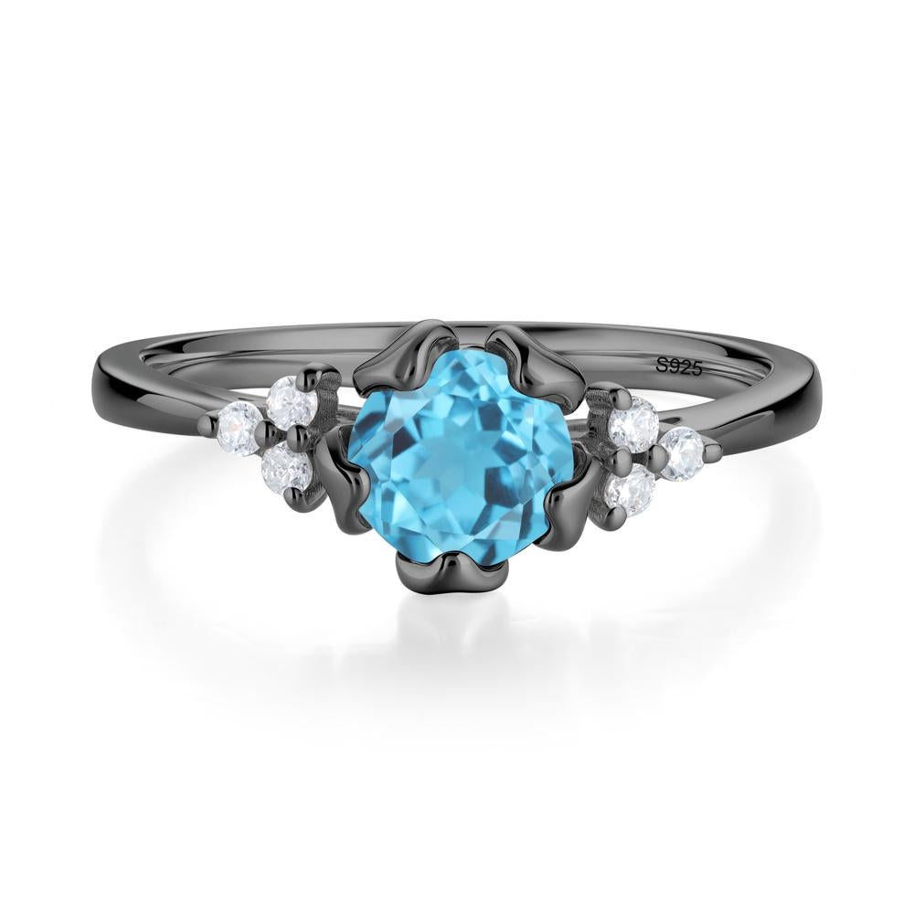 Floral Swiss Blue Topaz Cluster Ring - LUO Jewelry #metal_black finish sterling silver
