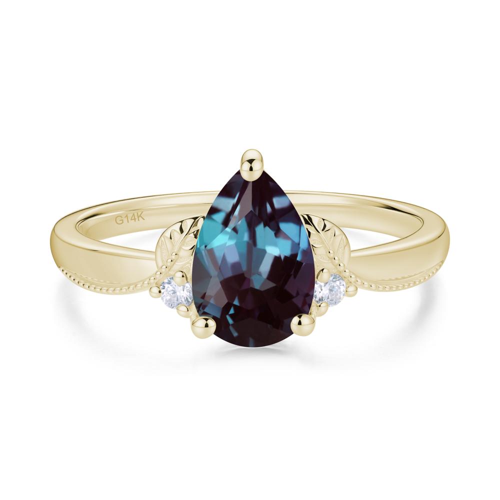 Vintage Pear Cut London Blue Topaz Leaf Ring Set - LUO Jewelry #gemstone_Alexandrite