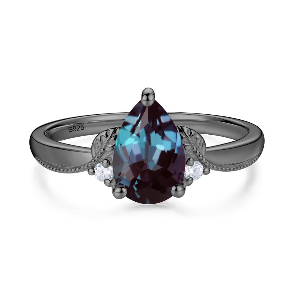 Vintage Pear Cut London Blue Topaz Leaf Ring Set - LUO Jewelry #gemstone_Alexandrite
