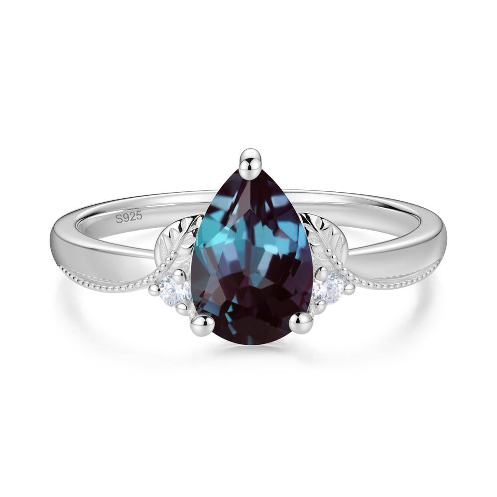 Vintage Pear Cut London Blue Topaz Leaf Ring Set - LUO Jewelry #gemstone_Alexandrite