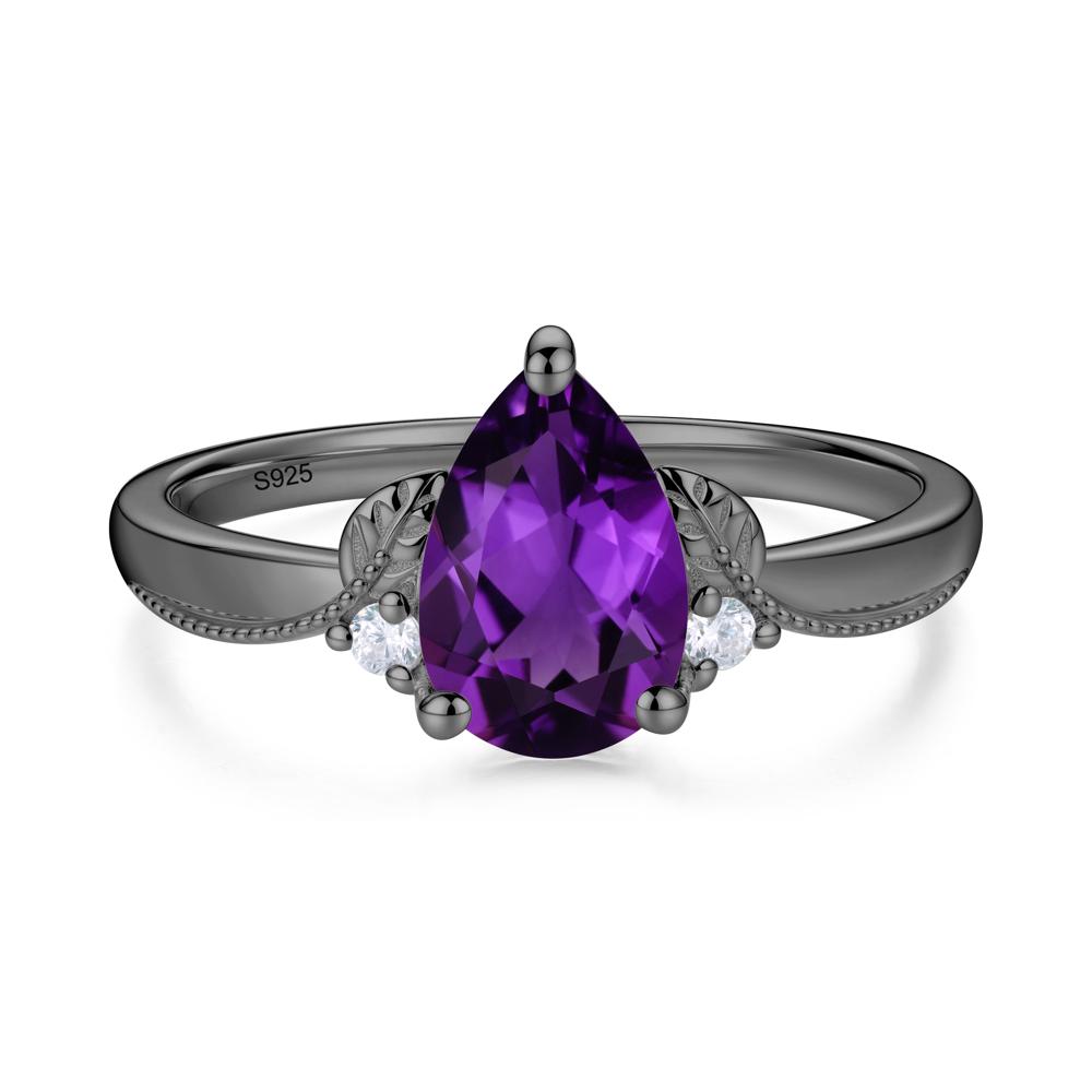 Vintage Pear Cut London Blue Topaz Leaf Ring Set - LUO Jewelry #gemstone_Amethyst