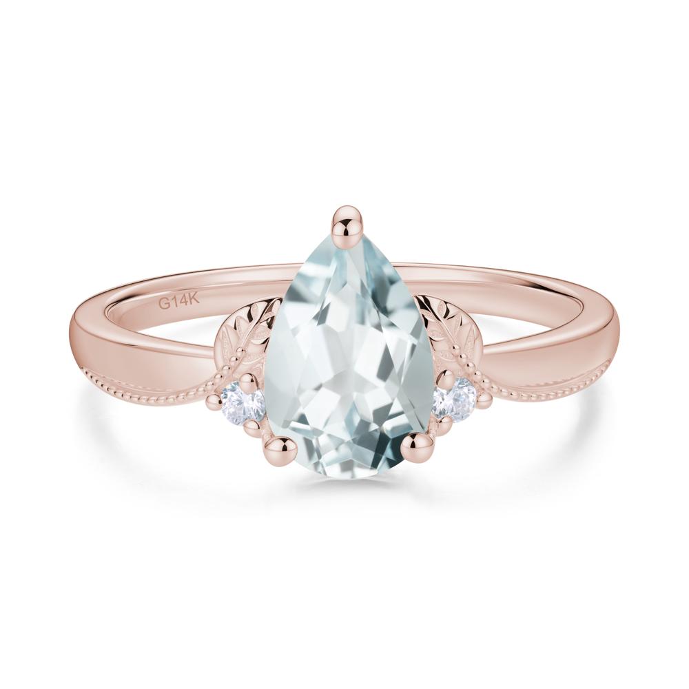 Vintage Pear Cut London Blue Topaz Leaf Ring Set - LUO Jewelry #gemstone_Aquamarine