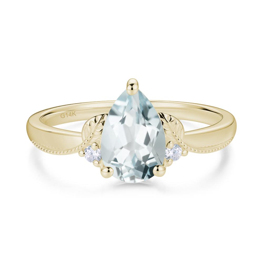 Vintage Pear Cut London Blue Topaz Leaf Ring Set - LUO Jewelry #gemstone_Aquamarine