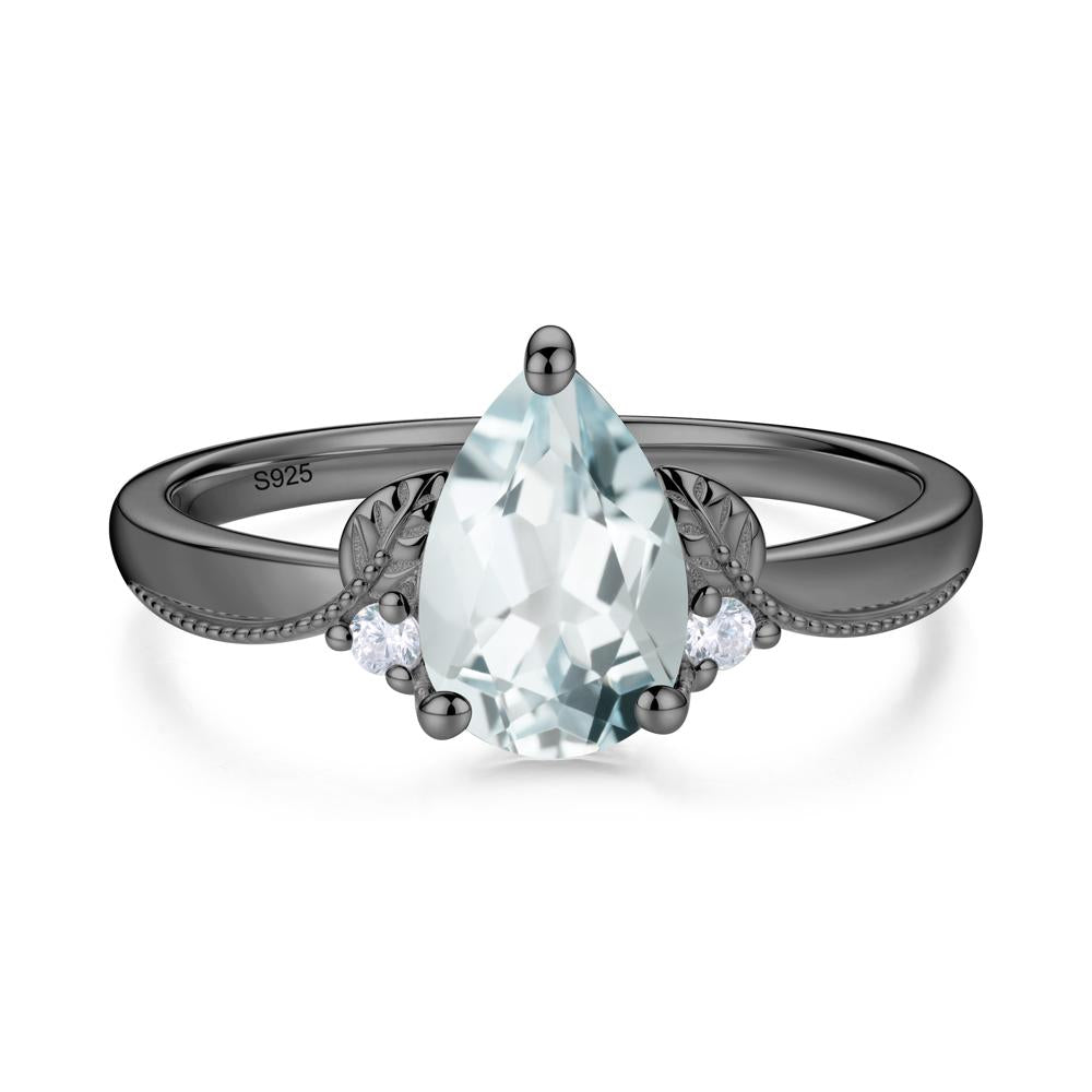Vintage Pear Cut London Blue Topaz Leaf Ring Set - LUO Jewelry #gemstone_Aquamarine