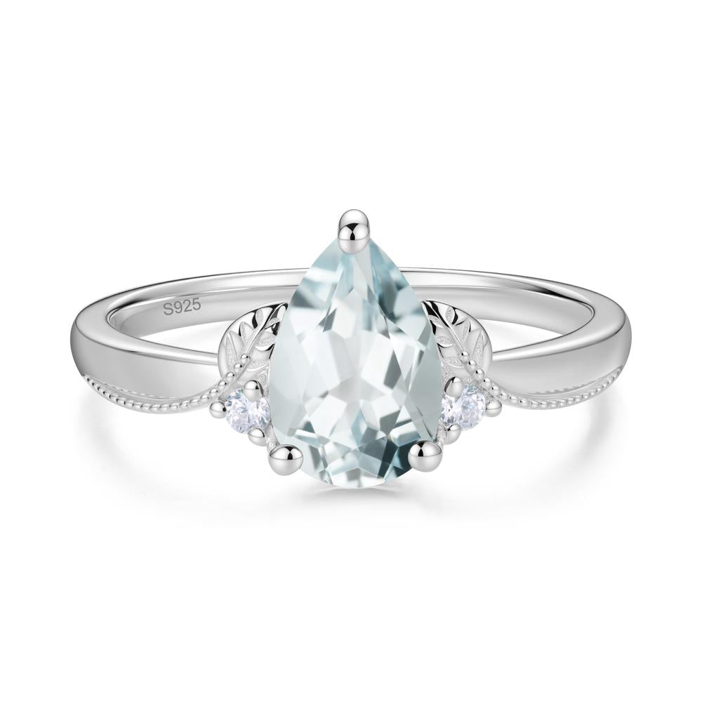 Vintage Pear Cut London Blue Topaz Leaf Ring Set - LUO Jewelry #gemstone_Aquamarine