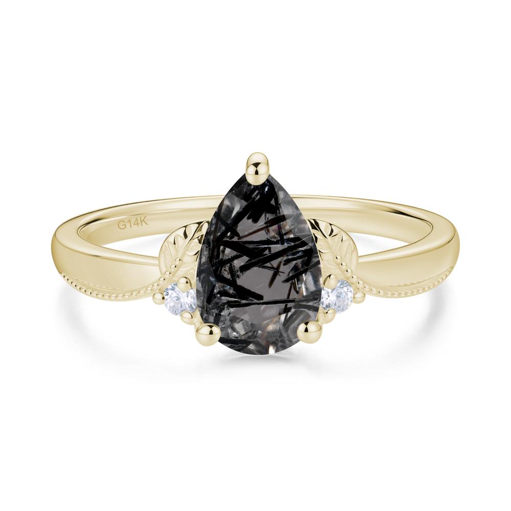 Vintage Pear Cut London Blue Topaz Leaf Ring Set - LUO Jewelry #gemstone_Black Rutilated Quartz