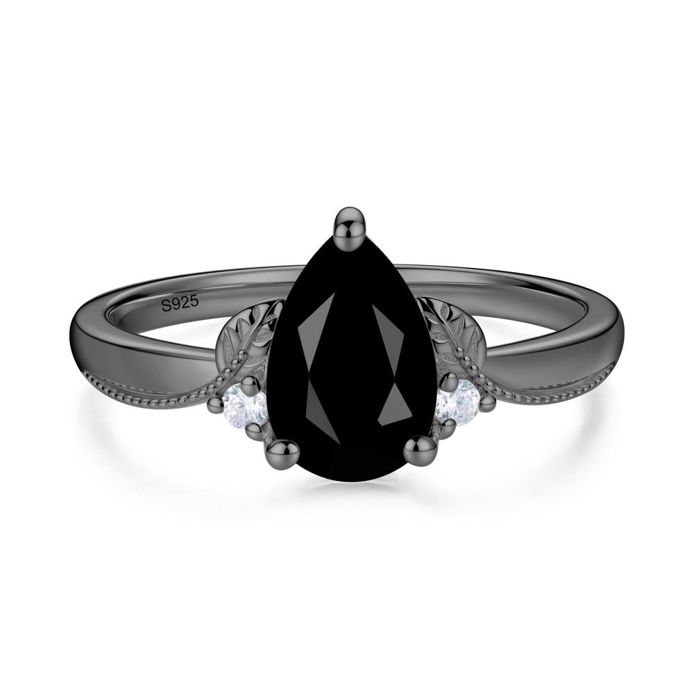 Vintage Pear Cut London Blue Topaz Leaf Ring Set - LUO Jewelry #gemstone_Black Spinel