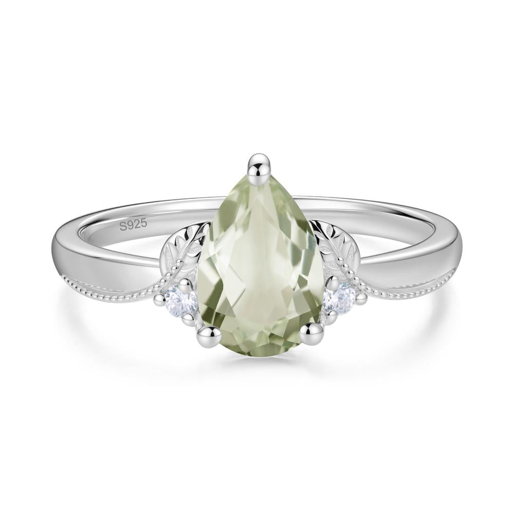 Vintage Pear Cut London Blue Topaz Leaf Ring Set - LUO Jewelry #gemstone_Green Amethyst