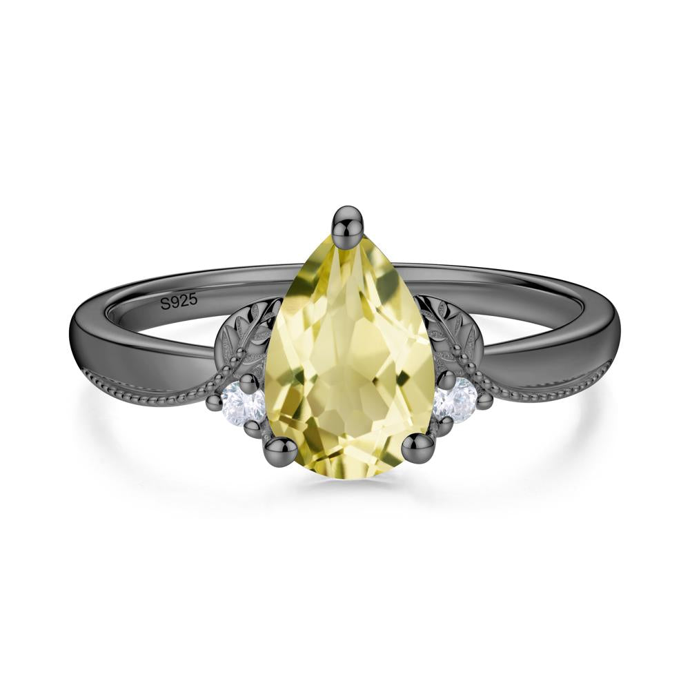 Vintage Pear Cut London Blue Topaz Leaf Ring Set - LUO Jewelry #gemstone_Lemon Quartz