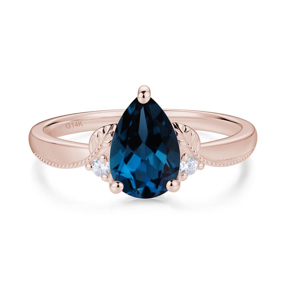 Vintage Pear Cut London Blue Topaz Leaf Ring Set - LUO Jewelry #gemstone_London Blue Topaz