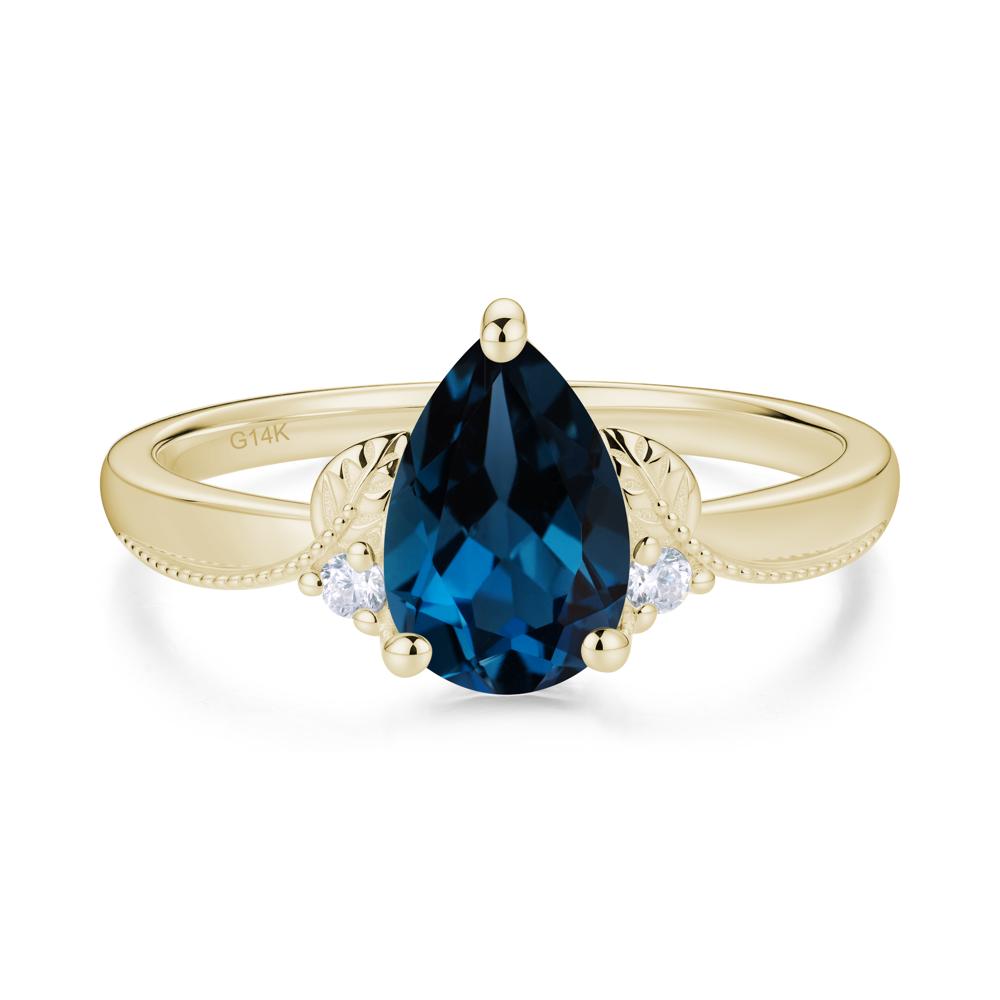 Vintage Pear Cut London Blue Topaz Leaf Ring Set - LUO Jewelry #gemstone_London Blue Topaz